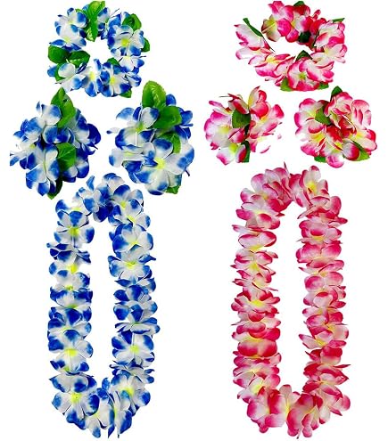 Colliers Hawaien Fleurs, 20 Pièces Guirlande Fleurie Hawaienn | Inclure 10 Bracelets 5 Bandeaux et 5 Colliers pour Mariage de Plage Hawaiian Party Décorations