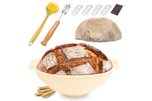 TAHBARSHI Cestas de silicona para prueba de pan Banneton, kit de inicio de cesta redonda para prueba de pan, cesta plegable juego de tarros de masa fermentada, tazón para hornear para masa creciente