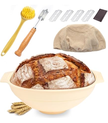 Banneton Brotgärkorb Rund, 22,9 Cm, Aus Rattan – Mit Backzubehör-Set Für Sauerteig & Brot