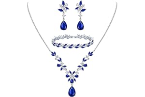 Clearine Wedding Zirconia cubica Set di Gioielli per Le Damigelle d'Onore, Cristallo Goccia Ciondolo Collana Tennis Bracciale Lampadario Foglia Orecchini Dangle per Donne