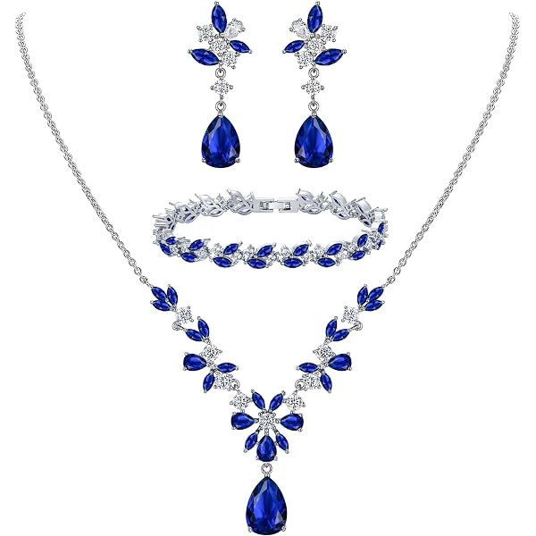 Cubic Zirconia Wedding Jewelry Set - Vine Teardrop Necklace & Dangle Earrings - View #8