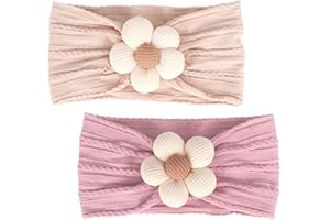 Ruzister 2 Stück Baby-Blumen-Stirnbänder für Babys, Mädchen, Nylon-Stirnbänder, weiche Haarbänder, Haar-Accessoires für Neugeborene, Kleinkinder, Kinder (Beige/Rosa)