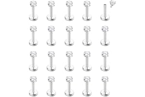 CASSIECA 20Pcs 16G Piercing Labret Acciaio Inossidabile Piercing Labbro Piercing Trago Helix Piercing Conch Naso Piercing Cartilagine Orecchini Gioielli Argento Oro Verticale Labret 6/8/10mm