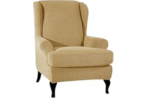 VanderHOME Funda elástica de Sillón Orejero Color sólido Antideslizante Duradera Fundas de sillón con Orejas Fundas de Silla elástica con Cojin Separado Protector de Muebles Jacquard Beige