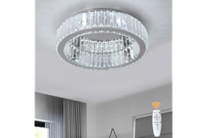 ‎VINILKY Vinilky Moderne Kristall Kronleuchter, LED Kristall Deckenleuchte mit Fernbedienung Dimmbare Fassung Deckenlampe für Wohnzimmer, Schlafzimmer, Küche, Eingang, Flur
