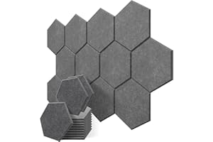 JBER Panneaux acoustiques hexagonaux professionnels en mousse insonorisante, rembourrage insonorisant, carreaux muraux haute densité à bords biseautés pour traitement acoustique, 35,6 x 33 x 1 cm,