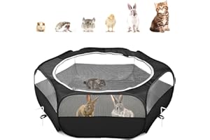 Pawaboo Small Animals Playpen, Waterproof Small Pet Cage Tent with Zippered Cover, Portable Outdoor Yard Fence with 3 Metal Rod for Kitten/Puppy/Guinea Pig/Rabbits/Hamster/Chinchillas, Black