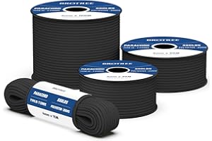 Brotree 550 Paracord 4mm 15m Cuerda Paracaidas 100% Poliéster Tipo III 7 Hebras para Al Aire Libre, Exterior, Supervivencia - Negro