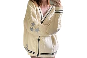 Zetieny Damski kardigan z dzianiny z dekoltem w serek sweter z długim rękawem kardigan ze wzorem w gwiazdki Casual Button Down sweter dzianina