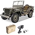 WOWRC RocHobby 1/12 1941 MB Scaler RC Jeep, 4x4 Hobby Grade RTR RC Car Mini RC Rock Crawler Military, 2.4Ghz RC Truck with 180 Brushed Motor, LED Lights, Battery and USB Charger for Adults