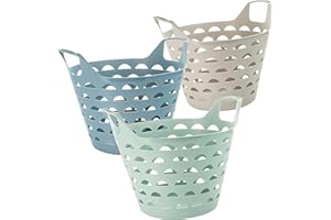 2FRIENDS Kosz na pranie Flexi, zestaw 3 sztuk, 31 x 40 x 34 cm (ok. 14 litrów), wanienka na pranie z uchwytami, 3 kolory: niebieski, zielony, piaskowy, wyprodukowano w UE