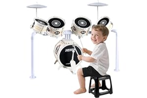 Orvyna Kit de Batterie pour Enfants, Batterie Enfant Instrument 5 Tambours avec Tabouret, Batterie Enfant Instrument Percussions Jouet de Musique éDucation PréCoce Cadeau de Noël Jouets pour 3-7 Ans