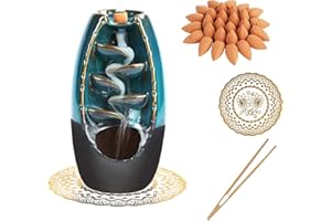 GURECOD Ceramiczny palnik do kadzidełek z 50 kadzidełkami z drzewa sandałowego + 1 pęseta + 1 podkładka, Aroma Decorative Home, zestaw niebieski