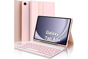 IVEOPPE Teclado Samsung Galaxy Tab A9 Plus 11 Pulgadas 2023, Funda Teclado Español Ñ Bluetooth Retroiluminado Desmontable para Samsung A9+, SM-X210/X216/X218, Rosa