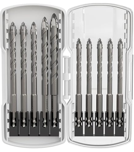 Tegelboorset, 10 stuks zaagtandboor, boren met 4 snijkanten, excentrische boor, 1/4 zeskantige schacht voor glas, keramiek, porselein, tegels