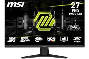 MSI mag 274F, 27", FHD, 1920x1080 - Monitor Gaming, Rapid IPS, 200Hz, 0.5ms, HDR Ready, Eye Care, HDMI 2.0b, DP 1.2a, Sin Marcos, Ajustable en inclinación, Soporte Vesa, Negro