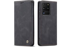 Ququcheng123 Ququcheng Schutzhülle für Samsung Galaxy S20 Ultra, Schutzhülle aus Leder, Flip-Case mit Magnetverschluss, Schwarz