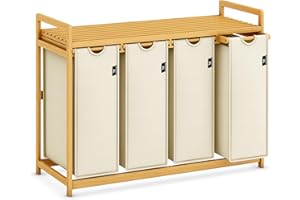 AdelDream Premium Wäschekorb 200L – 4 Fächer, ausziehbarer & abnehmbarer Wäschesack mit Bambusrahmen, Beige – Wäschesammler & Wäschebox für Badezimmer & Schlafzimmer