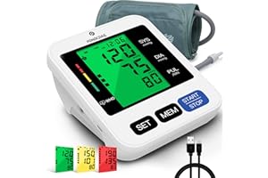 P PANACARE PANACARE Tensiomètre Bras Electronique, Tensiomètre Automatique Bras avec Rétroéclairage 3 couleurs/Lecture sonore/Manchette de 22-42cm/ 2 Users, Tensiomètre Professionnel Bras