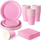 120 Pieces Pale Pink Disposable Birthday Tableware for 30 Guests | 18 and 23 cm cardboard plates, paper cups, napkins, baby s