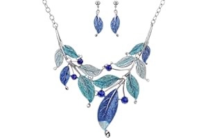 YAZILIND Vintage Argente tibetain Bleu Branche Feuille d'oreilles en Cristal Collier volumineux Bib Bijoux