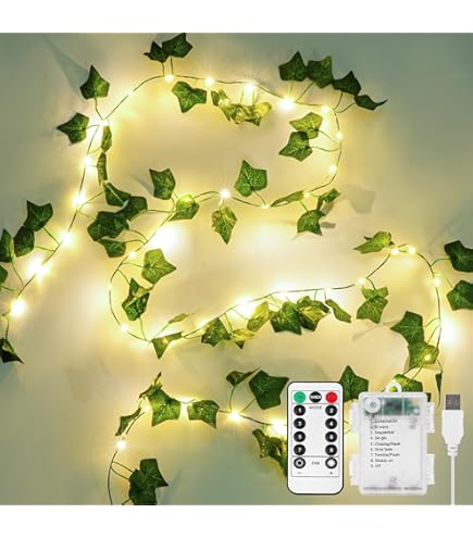 StarryEver LED Efeu Lichterkette 12m - Batteriebetrieben Mit Fernbedienung Für Innen Und Außen