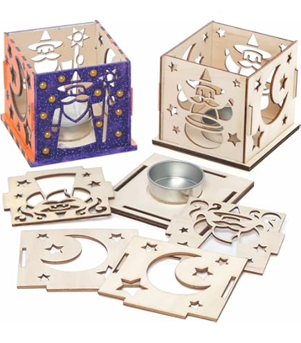Baker Ross FC264 Sneeuwbol houten Model Set - Pak van 3, Theelichthouder om te Versieren en Tentoon te Stellen, Ideaal Kinder Knutselproject