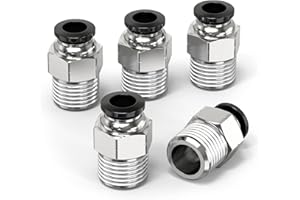 ERGAOBOY 5 Pièces Tube droit mâle 6MM OD x Filet 1/8" BSP Raccords Pousser pour connecter, Raccords pour tuyaux pneumatiques pour outils à air comprimé