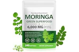 BOIUOITI Moringa Capsules 240 Count - 6000 mg Moringa Leaf Extract Oil Softgels - Natural Green Superfood Supplement, Rich in Antioxidants - Supports Energy, Skin, Bone, Joint, Immune & Gut Health