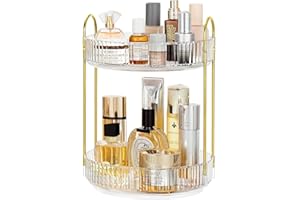Cnwinu Rotating Makeup Organiser for Vanity,360°Rotating Perfume Organiser,Spinning Skincare Organiser,High Capacity Spinning Cosmetics Organiser for Vanity Dresser Bathroom(2 Tier Transparent)