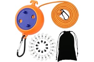 ZONSUSE ZONOUSE Wysuwana linka do prania, przenośna linia ubrań, 8 m, zapobiegająca plątaniu się ubrań, z 10 stałymi klamrami i 20 spinek do bielizny, na balkon, kemping, wakacje, do ogrodu, na zewnątrz, do wewnątrz, 8 m, pomarańczowa