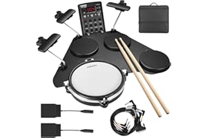 LEKATO Zestaw perkusji elektrycznej, elektroniczna perkusja dla początkujących, z podkładką z siateczki, 220+ dźwięków, USB MIDI, 2 pedały, przenośny zestaw perkusji elektrycznej z torbą do