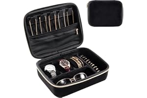 ProCase Mens Travel Jewelry Case, 3 Slots Watch Travel Case, Watch Accessories Carrying Case, Glasses Necklaces Rings Bracelets Zippered Organizer Bag for Men -Black