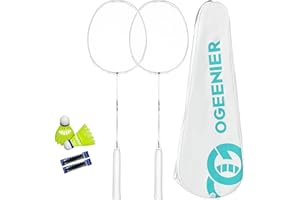 OGEENIER Raquette de Badminton Professionnelle légère avec 2 Bandes de préhension et 2 Volants et 1 Sac pour Raquette de Badminton pour 2 Personnes