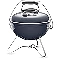 Weber Smokey Joe Premium Charcoal Grill, Ø 37cm Grill Area, Portable BBQ Grill with Convenient Carry Handle, Porcelain-Enamelled Lid & Bowl - Slate Blue (1126804)