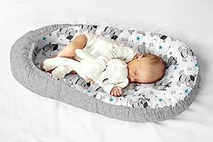 KOSPU Kokon Cuddly Nest for Babies and Infants, Cot, Travel Cot, 100% Cotton and Plush Minky, Anti-Allergic, Grey/Teddy