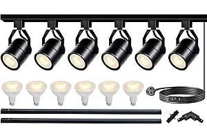 Bravsekai LED Track Lighting Heads Kit, Dimmable PAR20 Track Lights Heads with 2x1m H Type Track Rails 20W 3000K Warm White Ceiling Spotlight Fixtures Include 6Pcs LED Bulbs for Office