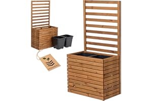‎HOMERZO Pflanzkübel mit Rankgitter Spalier mit Pflanzkasten Blumenkasten aus Holz für Garten Balkon Terrasse Hochbeet mit 18L Kunststoff-Pflanzeneinsatz (horizontal-braun, 67x36x55 H130)
