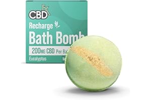 CBDfx 200mg CBD High Strength Recharge CBD Oil Bath Bomb with Eucalyptus & Spearmint Oils, Vegan, Cruelty-Free, Single Bath Bomb
