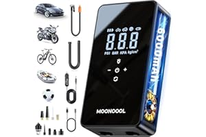 ‎MOONCOOL Elektrische Luftpumpe Akku Kompressor mit Doppelmotor, Autoreifen Pumpe 150 PSI (10.3 BAR) 12V Multifunktion Akku Luftpumpe mit 6000 mAh Powerbank Auto Off, LED, für Auto Fahrrad Motorrad Bälle Roller