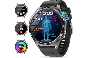 2025 Neu Smartwatch Herren mit EKG/ΒΙυτｚυcker/Harnsäure/BMI Rund 1,43"AMOLED Fitness Gesundheitsuhr mit 24h Herzfrequenz Blutdruck SPO2,Schlaf/Apnoe-Monitor Bluetooth-Anrufe SOS-Notruf für iOS Android