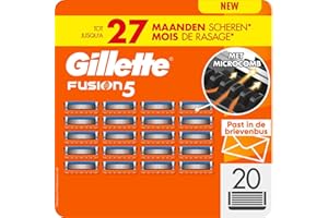 Gillette Fusion5 Lot de 20 recharges pour rasoirs, lames de rasoir avec 5 lames, bande de gel lubrifiant et tondeuse de précision
