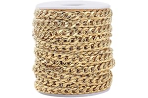 Cheriswelry Catene cubane dorate da 10 m, 6 mm, arrotolate, in acciaio inox, con rocchetto, unisex, per realizzare gioielli e collari