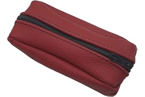 MYLEDERSHOP Astuccio per chiavi in pelle bovina, grande, con 2 scomparti con chiusura lampo (Design 2 / Rosso)