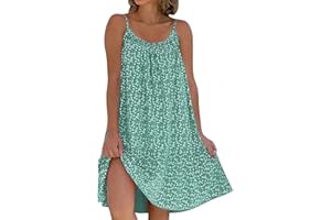 GYAIMXFU Vestidos Mujer Verano 2024 Casual Sin Mangas Cuello V Retro Brasileño Mini Vestidos Elegante Camisa De Vestir Vestido De Tanque Fresco Y Transpirable Elegante Vestido Midi Vacaciones