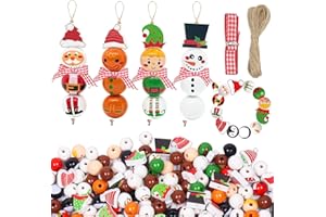 ‎HENDPOCK 240 Stück Weihnachten Holzkugeln, Holzperlen mit Gesicht, Weihnachtsfarbene Bastelset, Holzköpfe für Sorgenwurm Holzperlen mit Gesicht, Weihnachten Schnüre für Weihnachtsdeko Anhänger Basteln