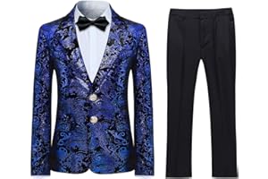 Sliktaa Jungen Kostüm 2 Teilig Klassisch Gold Floral Jacquard Slim Fit Allerheiligen Hochzeit Ball Tuxedo Jacke und Hose 6 Farben