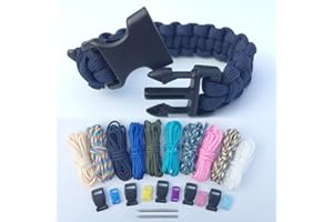 Paracord braccialetto kit, Bliqniq 25pcs parachute corde Survival Kit Starter di fuoco Whistle 10 nodi per Paracord/ 2 aghi da produzione per Paracord in Acciaio INOX per camminare campeggio emergenza