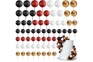 Bouiexye 75 Pieces Cake Balls Topper Decorations - Foam Cupcake Topper Mini Balloon Cake Topper Balls Cake Picks for Birthday Party Wedding (Black, Red, Gold, White)