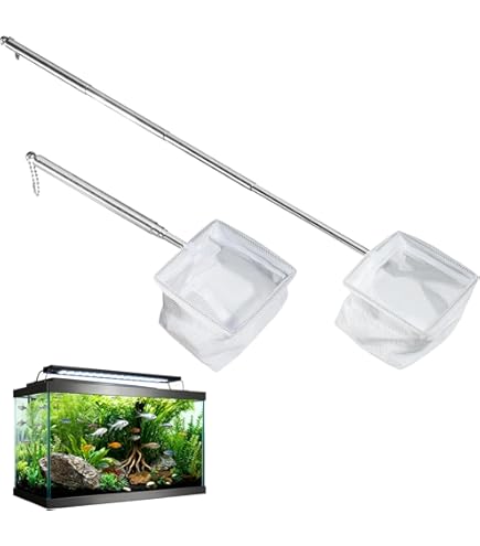3 PCS Épuisette Aquarium Avec Manche Télescopique, Filets à Poissons Et Crevettes Pour Nettoyer Aquariums Et Petits Étangs